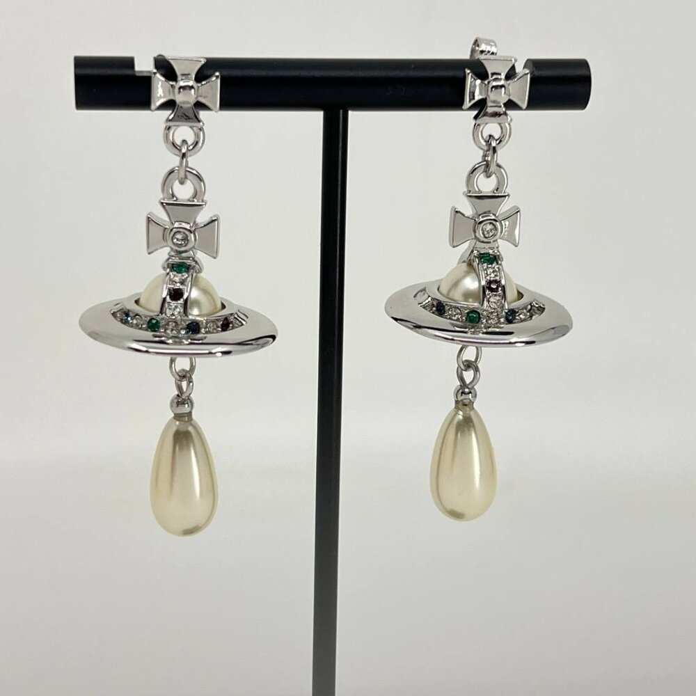 Authentic Vivienne westwood pearl saturn silver chandelier earrings